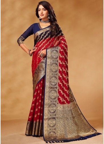Red Woven Detailed Georgette Saree