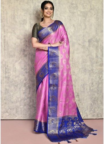 Pink Zari Woven Saree In Kanjivaram Silk
