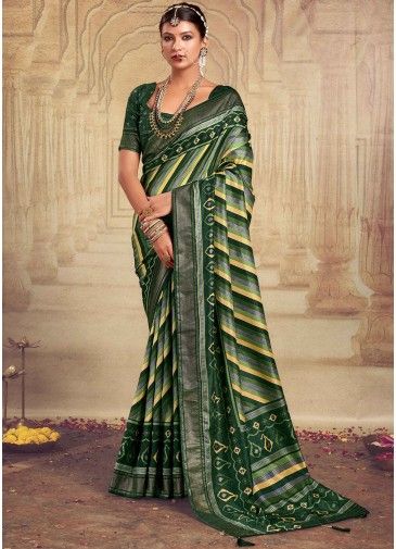 Green Woven Tussar Silk Saree & Blouse