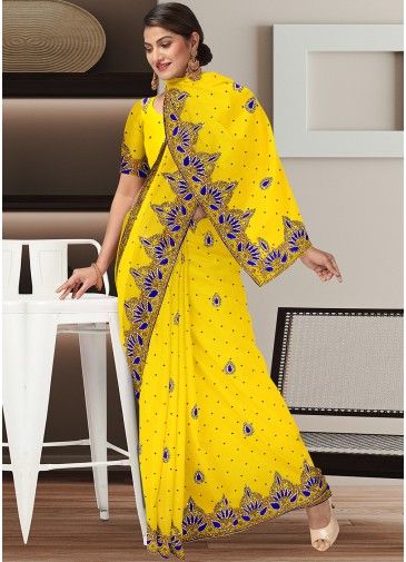 Yellow Embellished Saree In Georgette