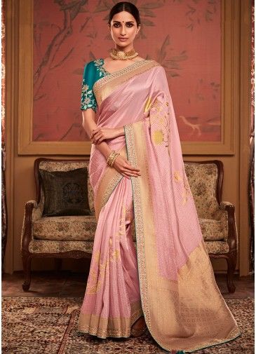 Pink Art Silk Zari Woven Saree