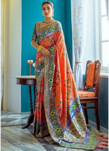 Orange Paithani Silk Woven Saree