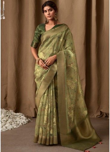 Green Woven Work Tissue Silk Saree & Blouse