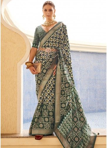 Green Printed Saree With Blouse