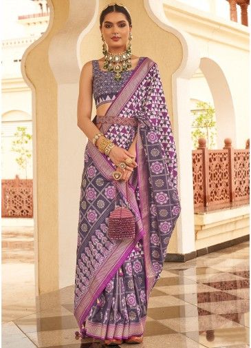 Purple Art Silk Saree In Printed Work