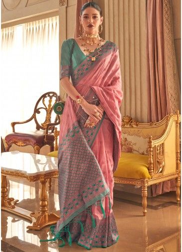 Mauve Pink Woven Work Silk Saree