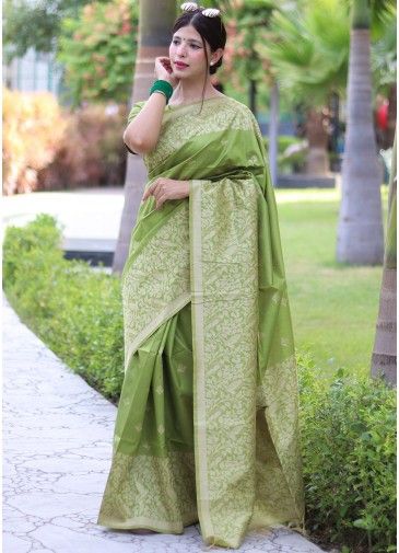 Green Woven Work Saree In Handloom Silk