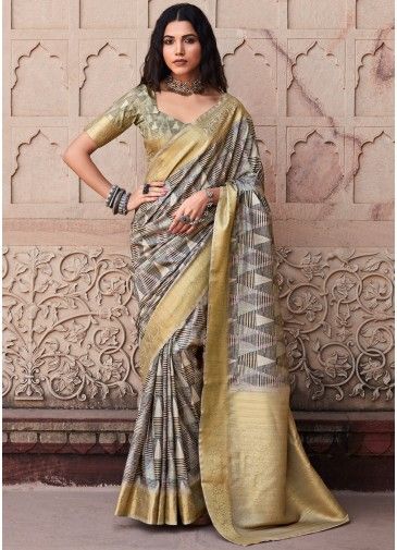Multicolor Printed Saree In Handloom Silk