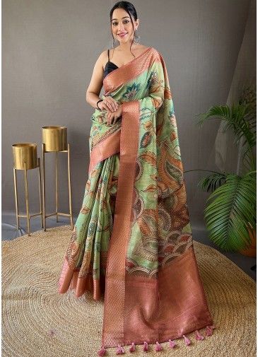Multicolor Tussar Silk Saree In Woven Work