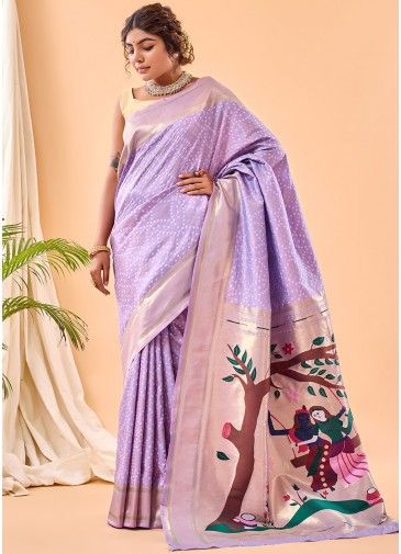 Purple Bandhani Print Saree & Blouse