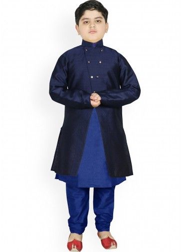 Readymade Kids Blue Kurta Pajama With Jacket