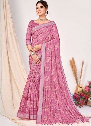 Purple Silk Saree In Bandhej Print