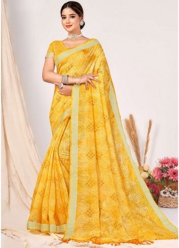Yellow Bandhej Printed Saree In Silk
