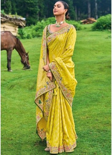 Yellow Zari Woven Work Saree In Art Silk