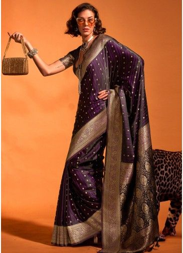 Purple Zari Woven Saree In Satin