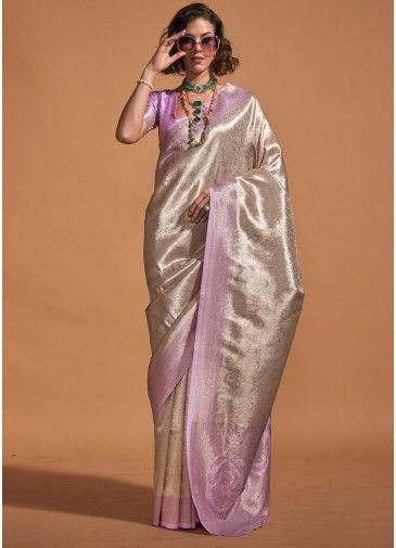 Lavendra Purple Woven Work Saree & Blouse