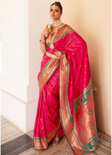 Pink Paithani Silk Saree In Woven Work