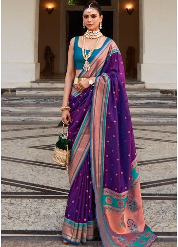 Purple Paithani Silk Saree In Woven Work
