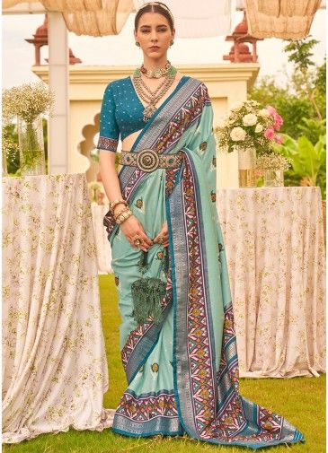 Blue Patola Printed Saree In Art Silk