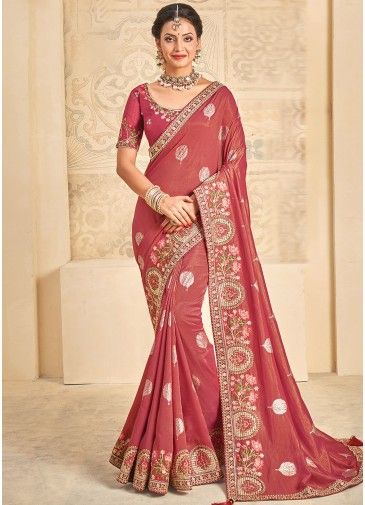 Red Art Silk Saree In Thread Embroidery