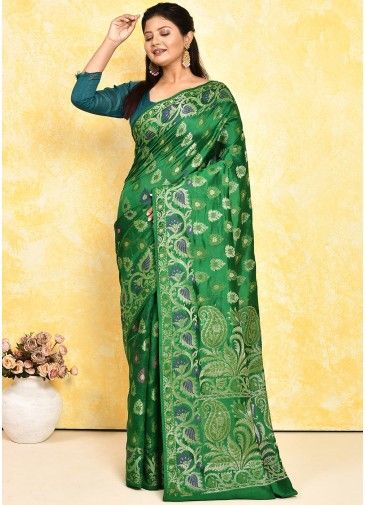 Green Zari Woven Detailed Silk Saree