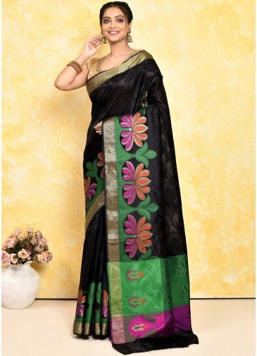 Black Zari Woven Work Pure Silk Saree