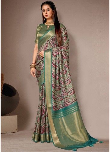 Multicolor Printed Saree In Bhagalpuri Silk