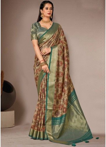 Multicolor Bhagalpuri Silk Saree In Digital Print