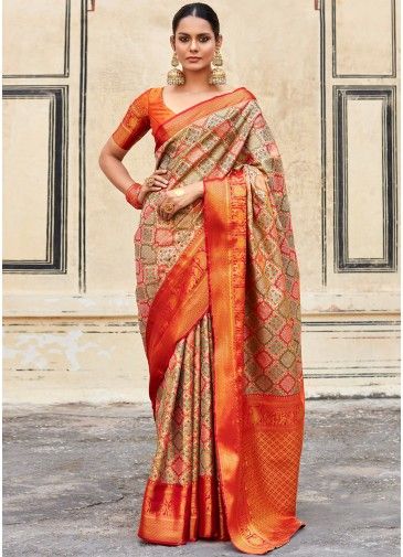 Multicolor Zari Woven Saree In Art Silk