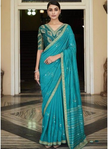Blue Embroidered Saree & Blouse