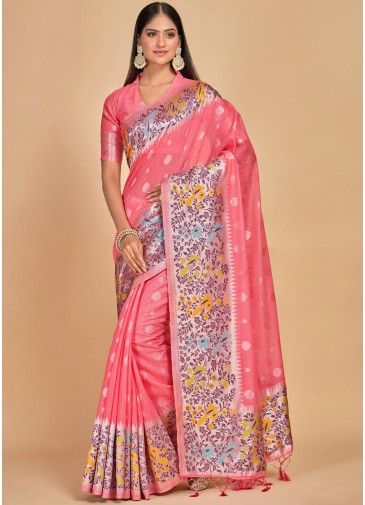 Pink Woven Work Kanjivaram Silk Saree