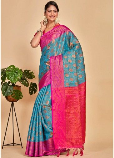 Blue Kanjivaram Silk Woven Work Saree 