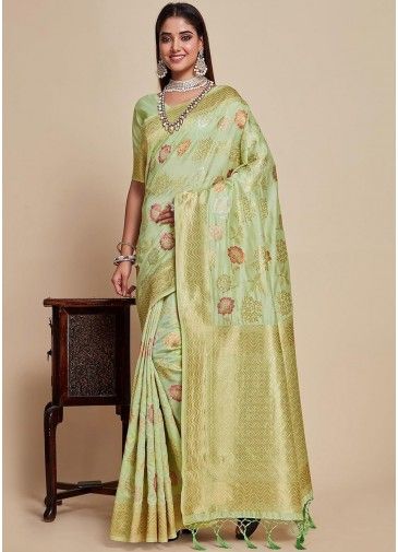 Pastel Green Woven Saree In Kanjivaram Silk