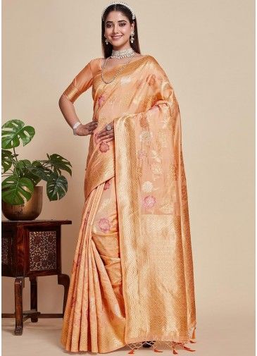 Peach Kanjivaram Silk Saree In Woven Work