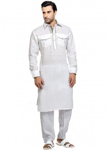 Readymade White Cotton Pathani Suit