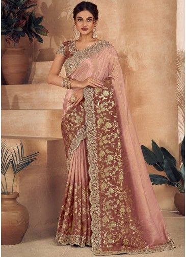 Shaded Brown Embroidered Border Saree