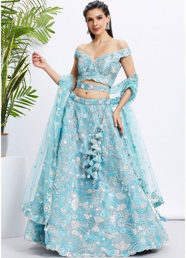 Sky Blue Embellished Lehenga Choli For Bridesmaid