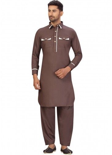 Readymade Brown Cotton Pathani Suit