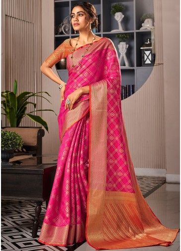 Pink Patola Saree In Woven Work