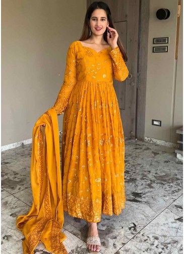 Readymade Yellow Embroidered Anarkali Suit