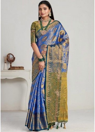 Blue Zari Woven Saree In Kanjivaram Silk