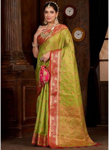 Green Zari Woven Saree In Kanjivaram Silk