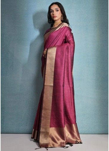 Pink Zari Work Saree In Banarasi Silk