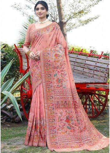 Pink Woven Work Silk Saree & Blouse