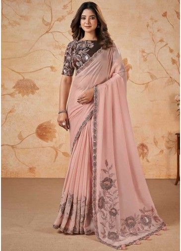 Peach Embroidered Saree & Blouse