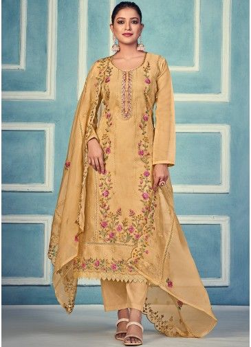 Yellow Organza Embroidered Suit Set