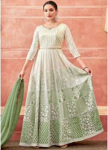 Shaded Green Embroidered Anarkali Suit & Dupatta