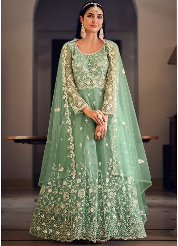 Green Sequins Embellished Anarkali Suit Set