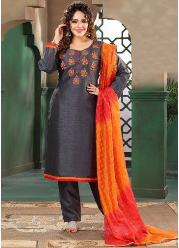 Readymade Grey Resham Embroidered Pant Suit