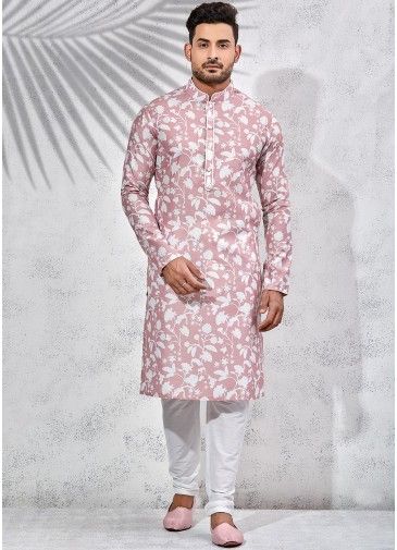 Pink Floral Printed Readymade Kurta Churidar Set